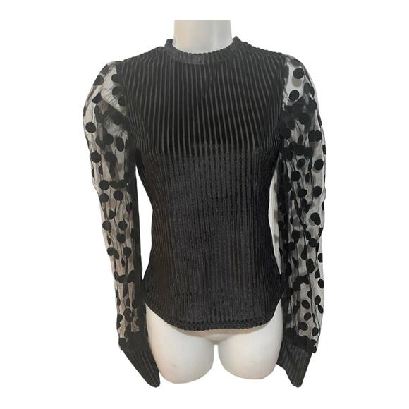 SHEIN Tops - Shein Solid Swiss Dot Bishop Sleeve Blouse Size Small